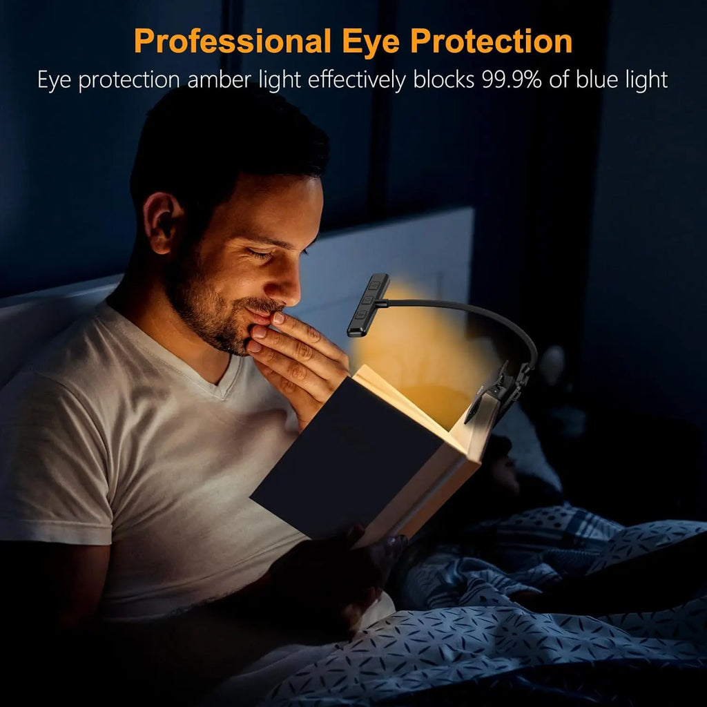 19 LED Rechargeable Book Light with Memory, 3 Color Temperatures, Stepless Dimming, 90H Runtime, Eye-Caring Clip-On Light for Reading