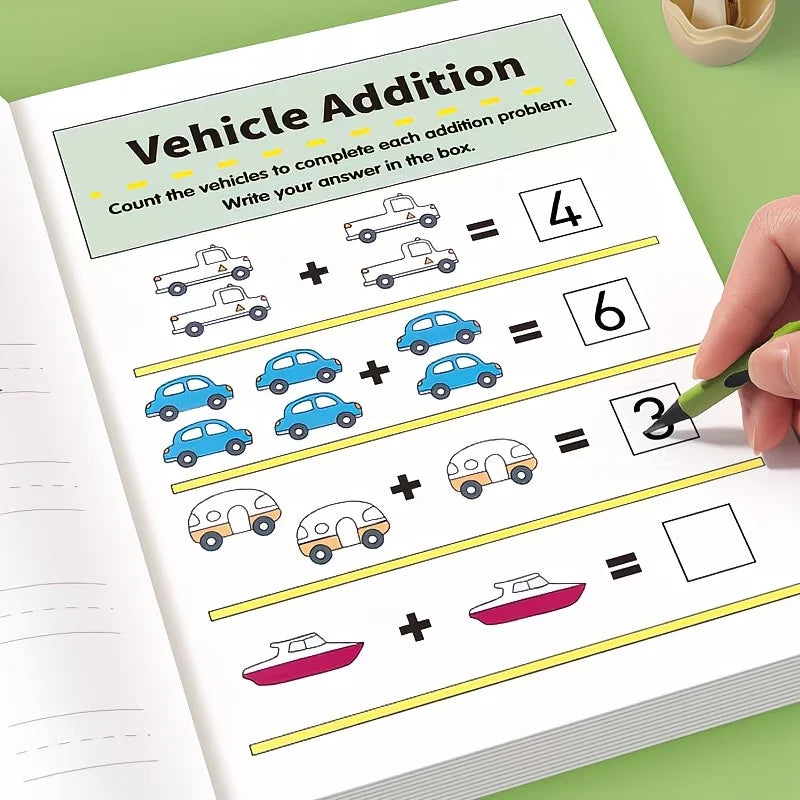 64-Page Illustrated Arithmetic Book, Interactive Preschool Math Workbook, Includes Number Tracing, Addition and Subtraction Practice Exercises - Early Learning Activities, Suitable for Young Children's Counting Exercises, App