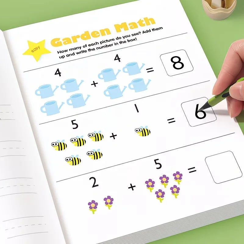64-Page Illustrated Arithmetic Book, Interactive Preschool Math Workbook, Includes Number Tracing, Addition and Subtraction Practice Exercises - Early Learning Activities, Suitable for Young Children's Counting Exercises, App