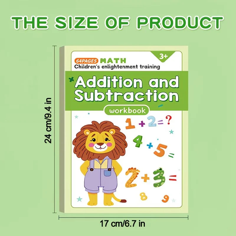 64-Page Illustrated Arithmetic Book, Interactive Preschool Math Workbook, Includes Number Tracing, Addition and Subtraction Practice Exercises - Early Learning Activities, Suitable for Young Children's Counting Exercises, App