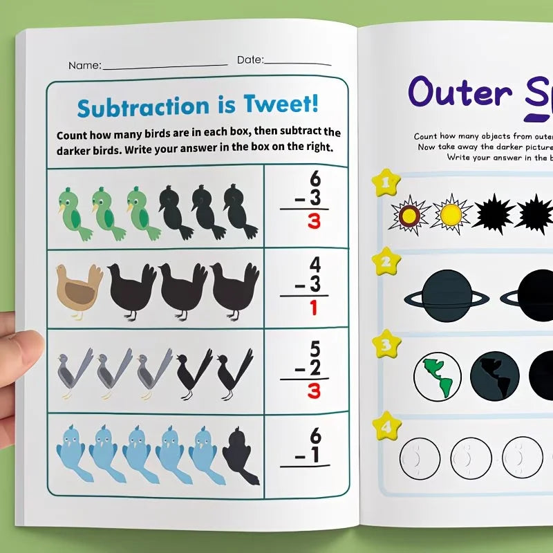 64-Page Illustrated Arithmetic Book, Interactive Preschool Math Workbook, Includes Number Tracing, Addition and Subtraction Practice Exercises - Early Learning Activities, Suitable for Young Children's Counting Exercises, App