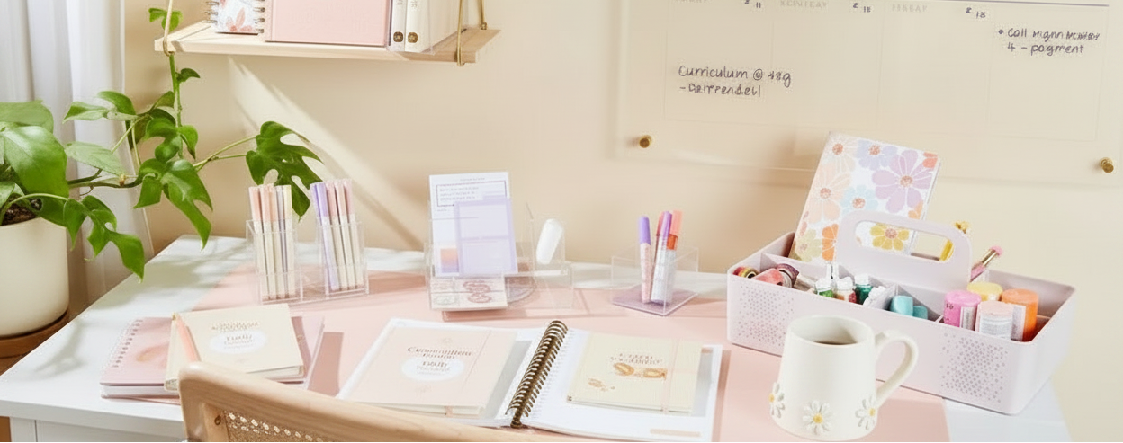 Desk Workspace with Kimorra Gill on Whiteboard